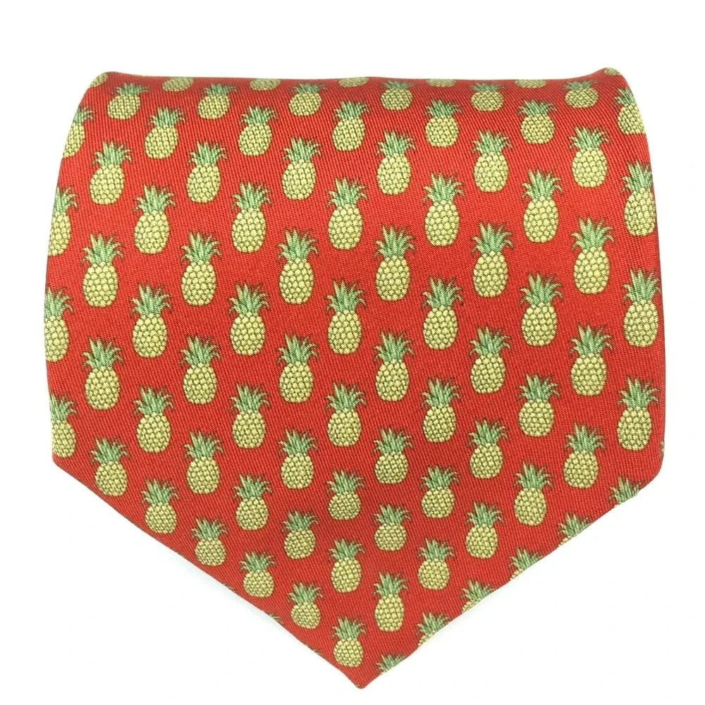 SOUTH BEACH TIES Red Yellow Green Pinneapple Fruit Men's Silk Necktie ITALY 58